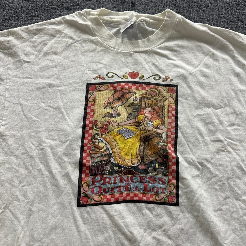 Hanes T-Shirt Womens Size L White Mary Engelbreit Princess Graphic Cotton USA